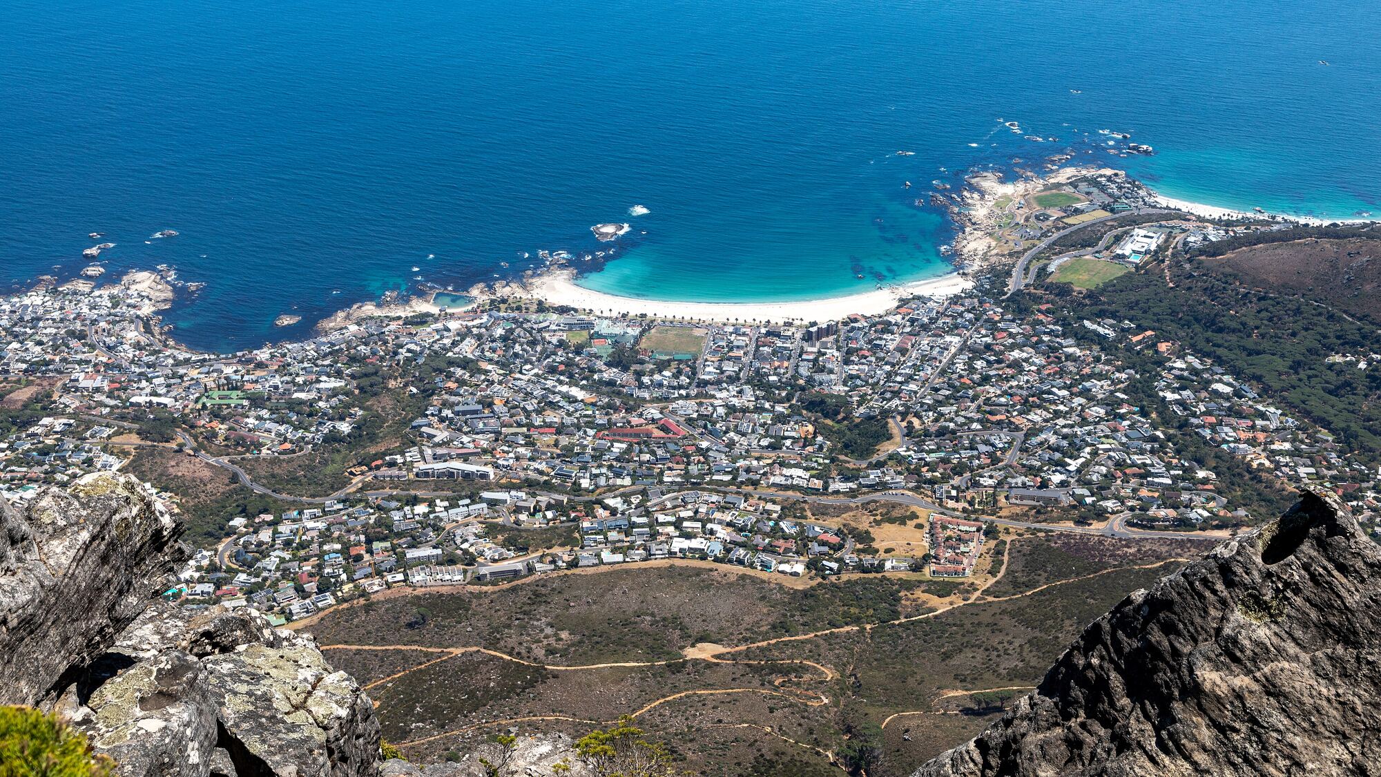Camps Bay and the Atlantic seaboard seen from Table Mountain, Cape Town